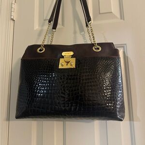 Vintage Bally made in Italy Brown and maroon Croc-Embossed Shoulder Bag